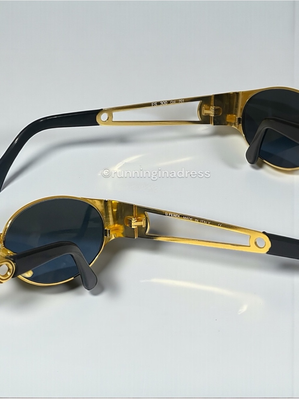 Vintage Fendi FS 300 Sunglasses Gold Black Oval Roman Coin Safety Pin 90s ODB - Picture 8 of 16